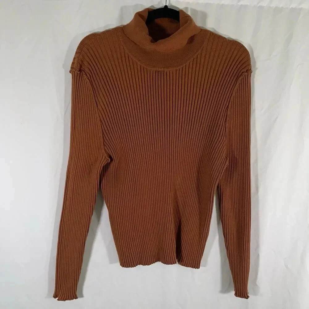 asos Sweater Women's 24 Brown Ribbed Turtleneck Long Sleeve Design Pullover